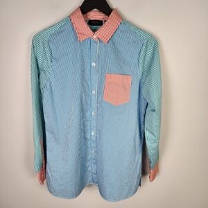 EUC Carlisle Collection Striped Button Up Long Sleeve Shirt Blouse Size 4 #654‎